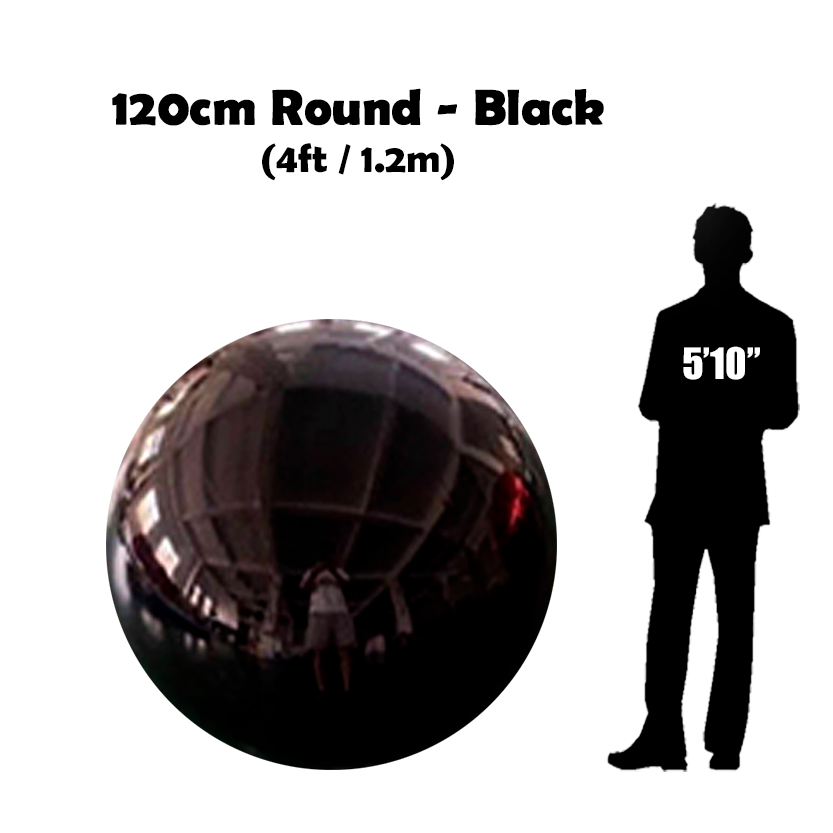 120 cm Big Black ball beside 5'10 guy silhouette 
