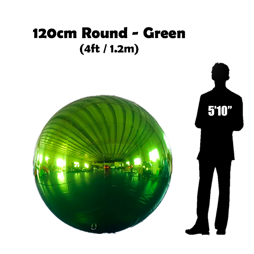 120cm Big Green ball beside 5'10 guy silhouette 