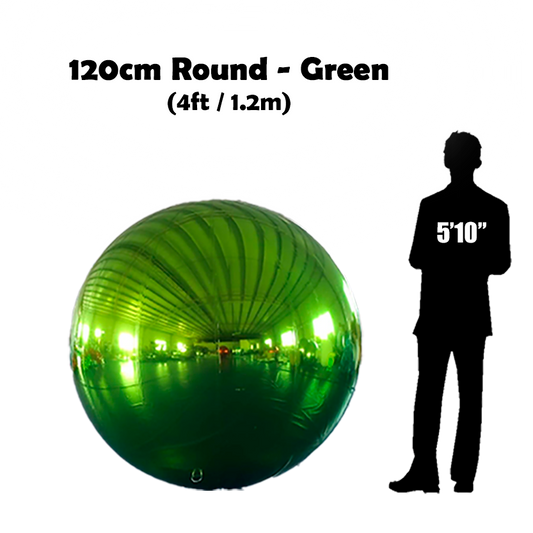 120cm Big Green ball beside 5'10 guy silhouette 