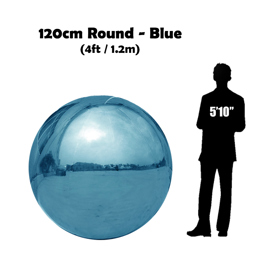 120 cm Big light blue ball beside 5'10 guy silhouette 