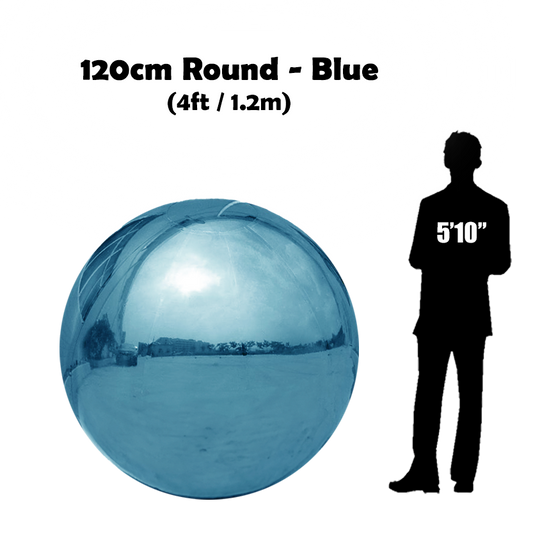 120 cm Big light blue ball beside 5'10 guy silhouette 