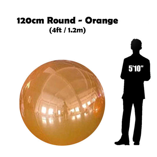 120 cm Big Orange ball beside 5'10 guy silhouette 