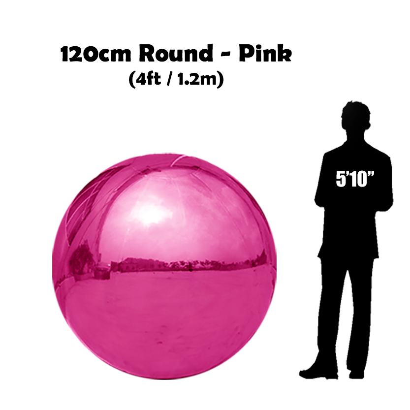 120 cm Big Pink ball beside 5'10 guy silhouette 