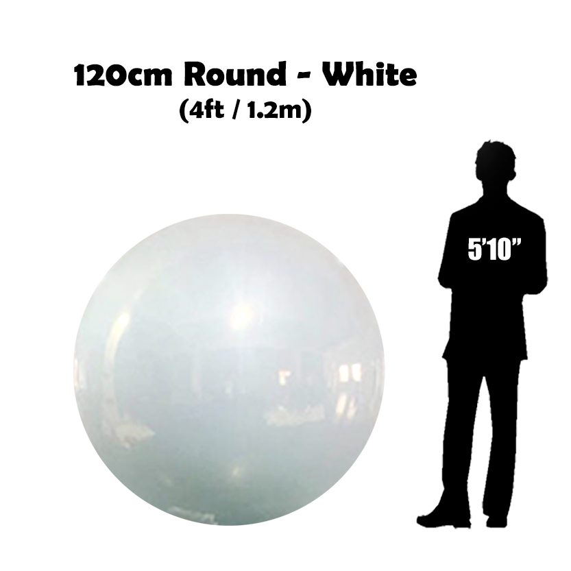120 cm Big White ball beside 5'10 guy silhouette 