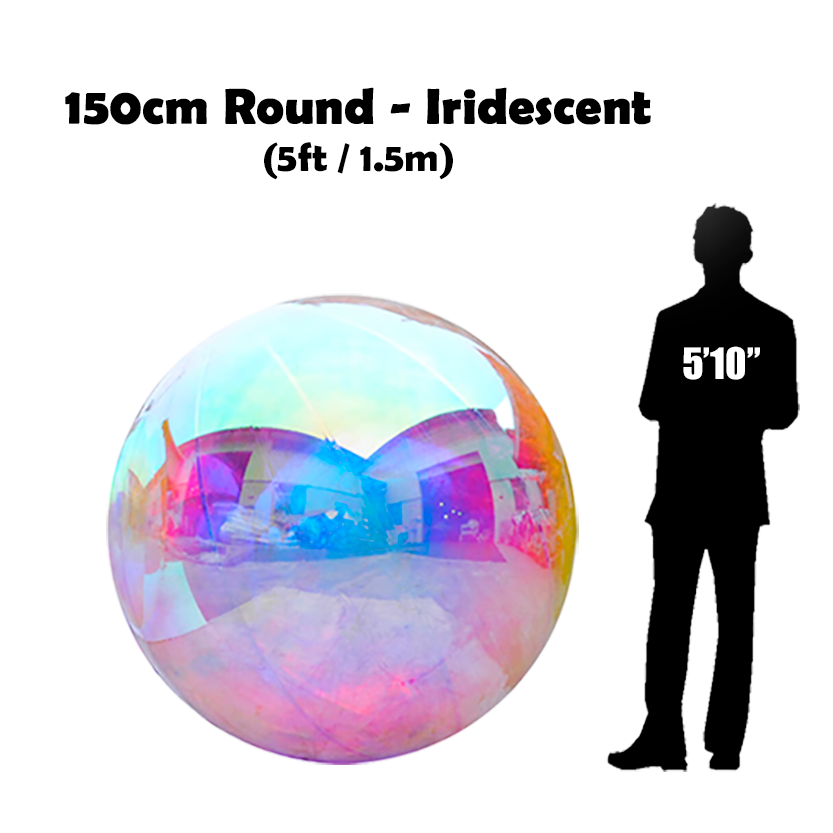150cm Big iridescent ball beside 5'10 guy silhouette 