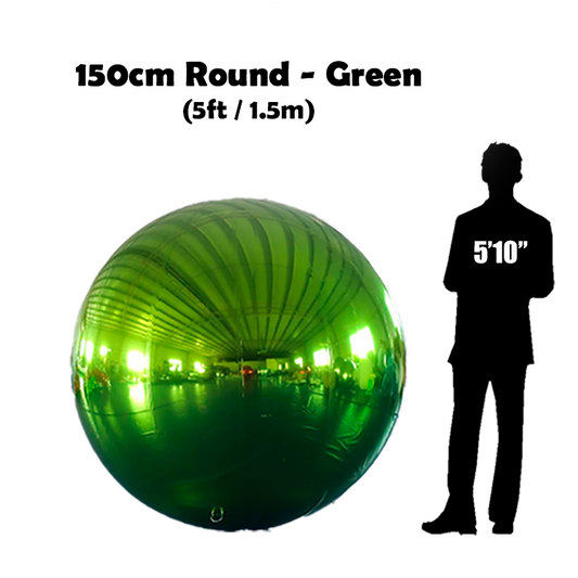 150cm Big Green ball beside 5'10 guy silhouette 