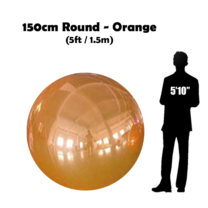 150 cm Big orange ball beside 5'10 guy silhouette 