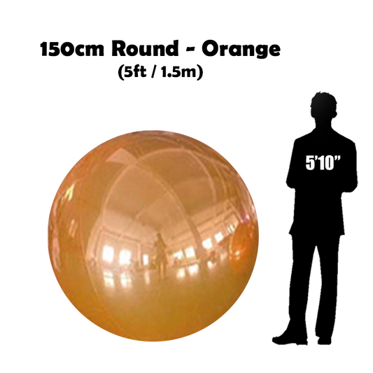 150 cm Big orange ball beside 5'10 guy silhouette 