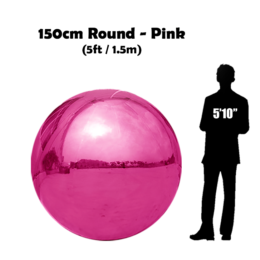 150 cm Big Pink ball beside 5'10 guy silhouette 