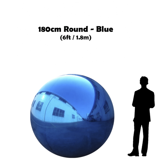 180 cm Big Blue ball beside 5'10 guy silhouette 