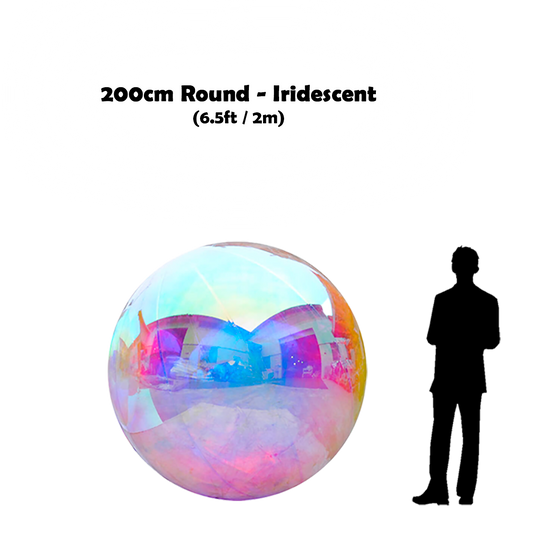 200cm Big iridescent ball beside 5'10 guy silhouette 