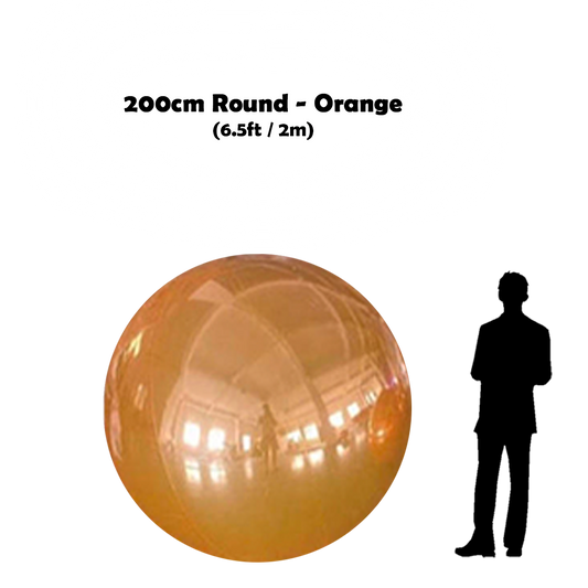200 cm Big orange ball beside 5'10 guy silhouette 