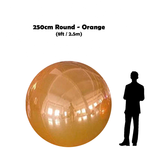 250 cm Big orange ball beside 5'10 guy silhouette 