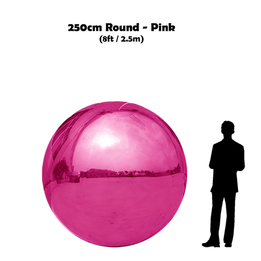 250 cm Big Pink ball beside 5'10 guy silhouette 