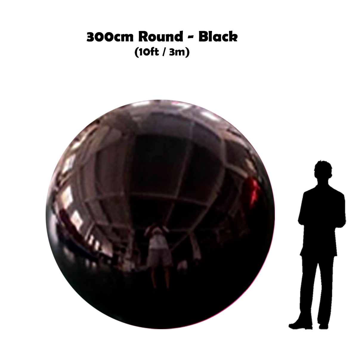 300cm Big Black ball beside 5'10 guy silhouette 