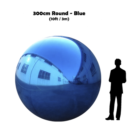 300 cm Big blue ball beside 5'10 guy silhouette 