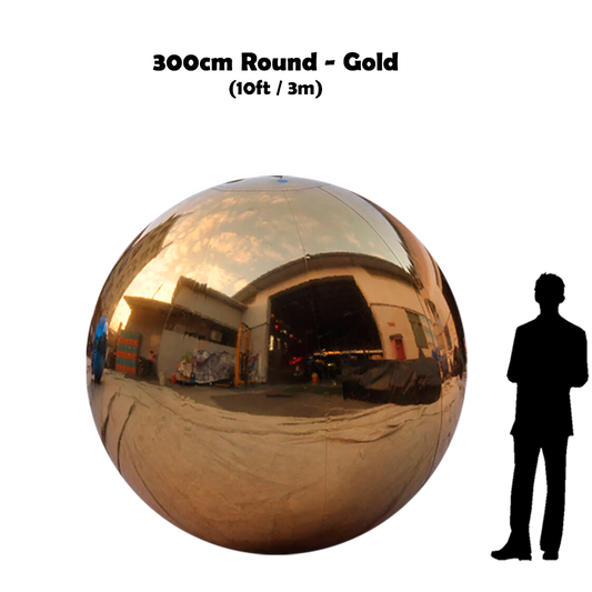 300cm Big gold ball beside 5'10 guy silhouette 