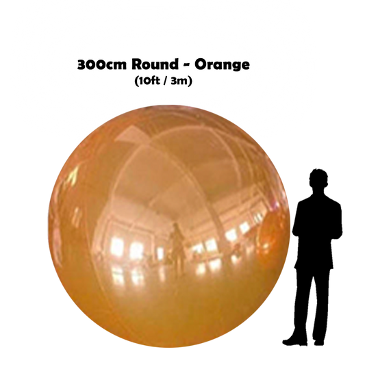 300 cm Big orange ball beside 5'10 guy silhouette 