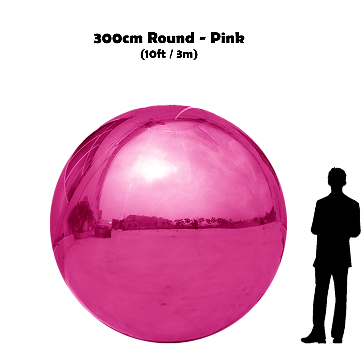 300 cm Big Pink ball beside 5'10 guy silhouette 