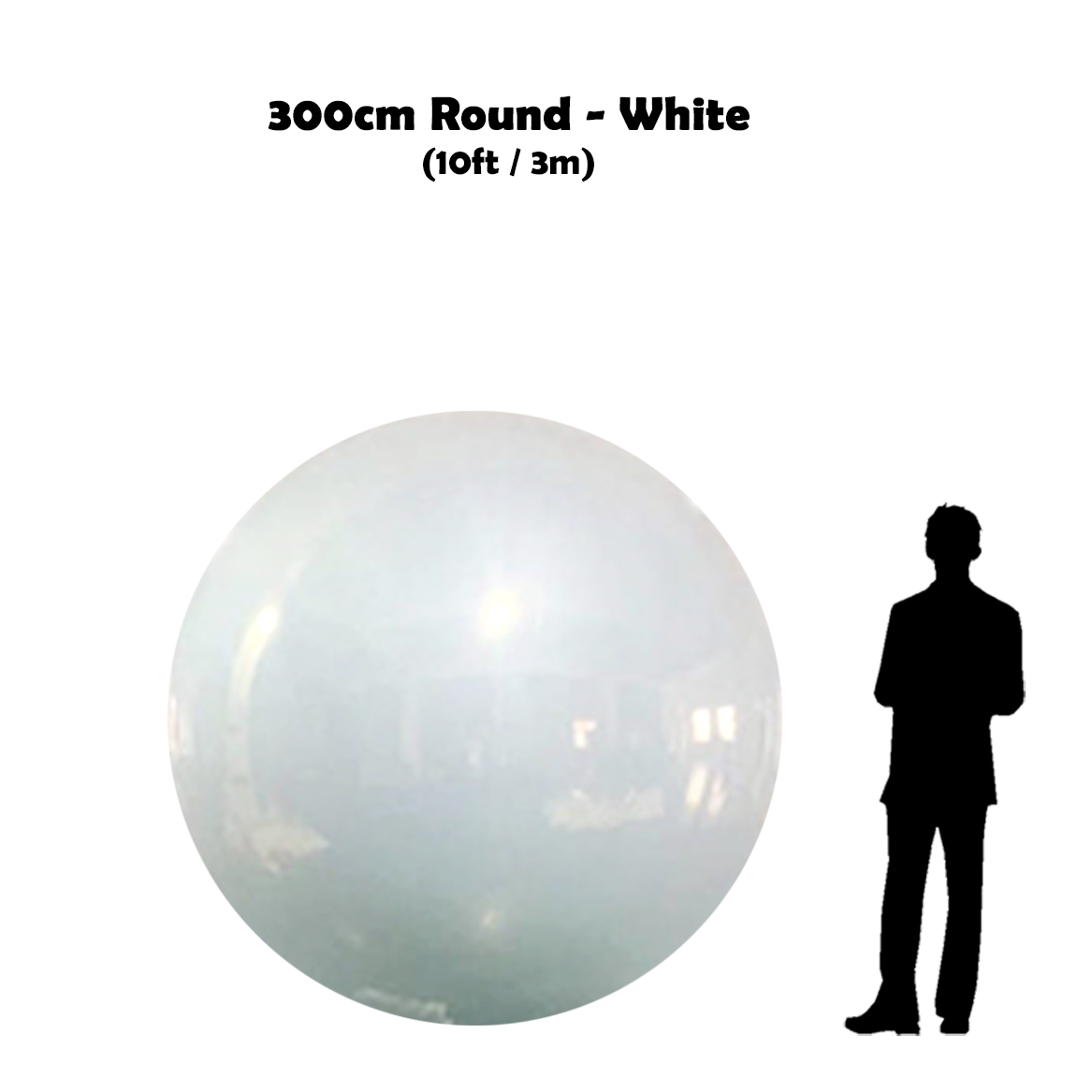 300  cm Big White ball beside 5'10 guy silhouette 