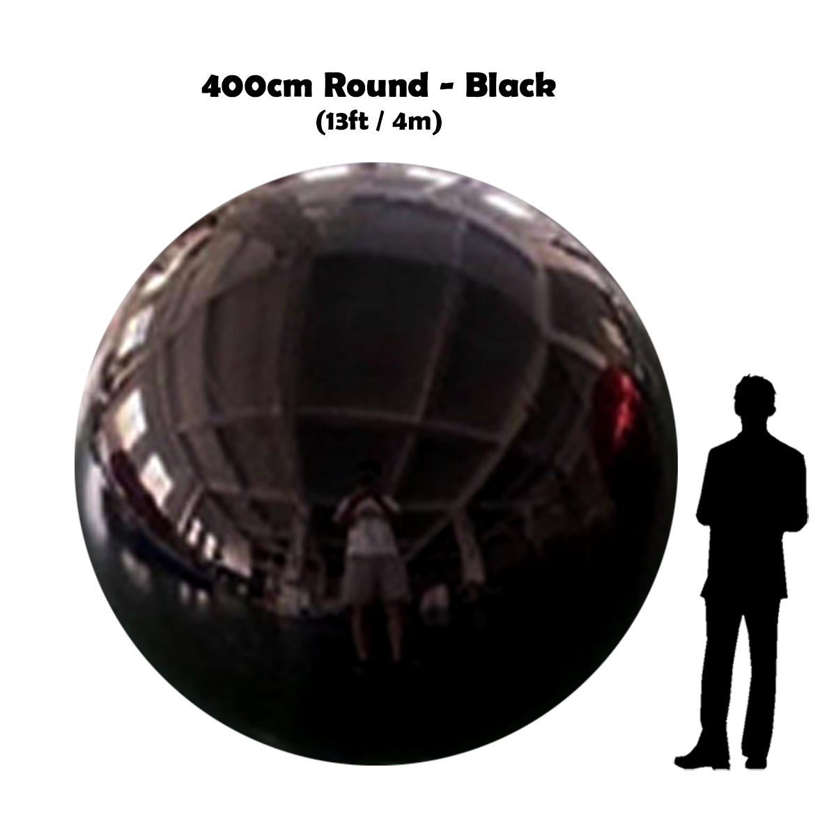 400cm Big Black ball beside 5'10 guy silhouette 