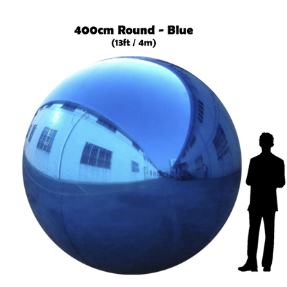 400 cm Big blue ball beside 5'10 guy silhouette 