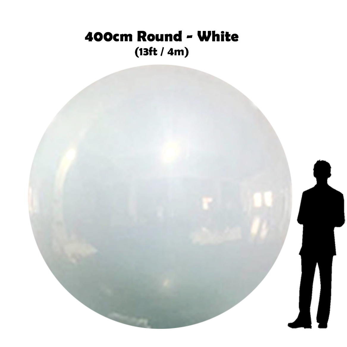 400 cm Big White ball beside 5'10 guy silhouette 