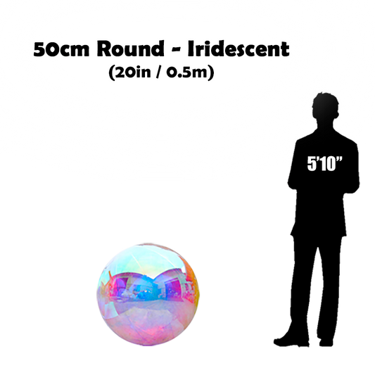 50cm Big iridescent ball beside 5'10 guy silhouette 