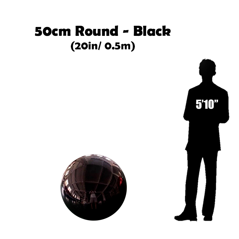 50 cm Big Black ball beside 5'10 guy silhouette 
