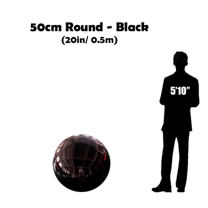 50 cm Big Black ball beside 5'10 guy silhouette 