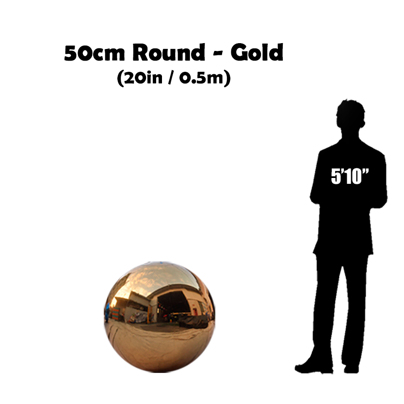 50cm Big silver ball beside 5'10 guy silhouette 