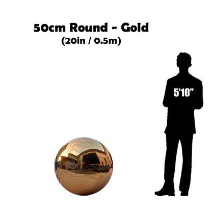 50cm Big silver ball beside 5'10 guy silhouette 