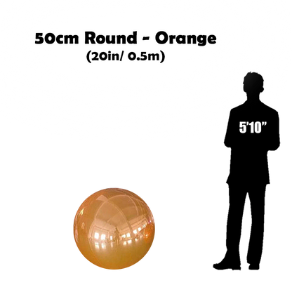 50 cm Big Orange ball beside 5'10 guy silhouette 