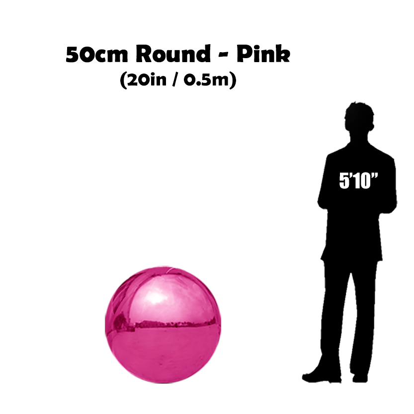 50 cm Big Pink ball beside 5'10 guy silhouette 