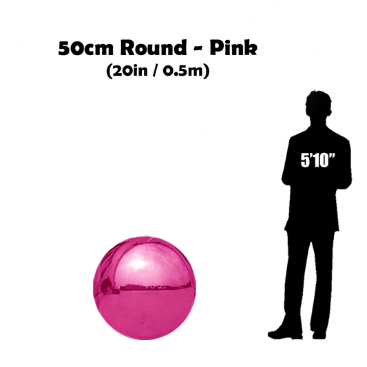 50 cm Big Pink ball beside 5'10 guy silhouette 