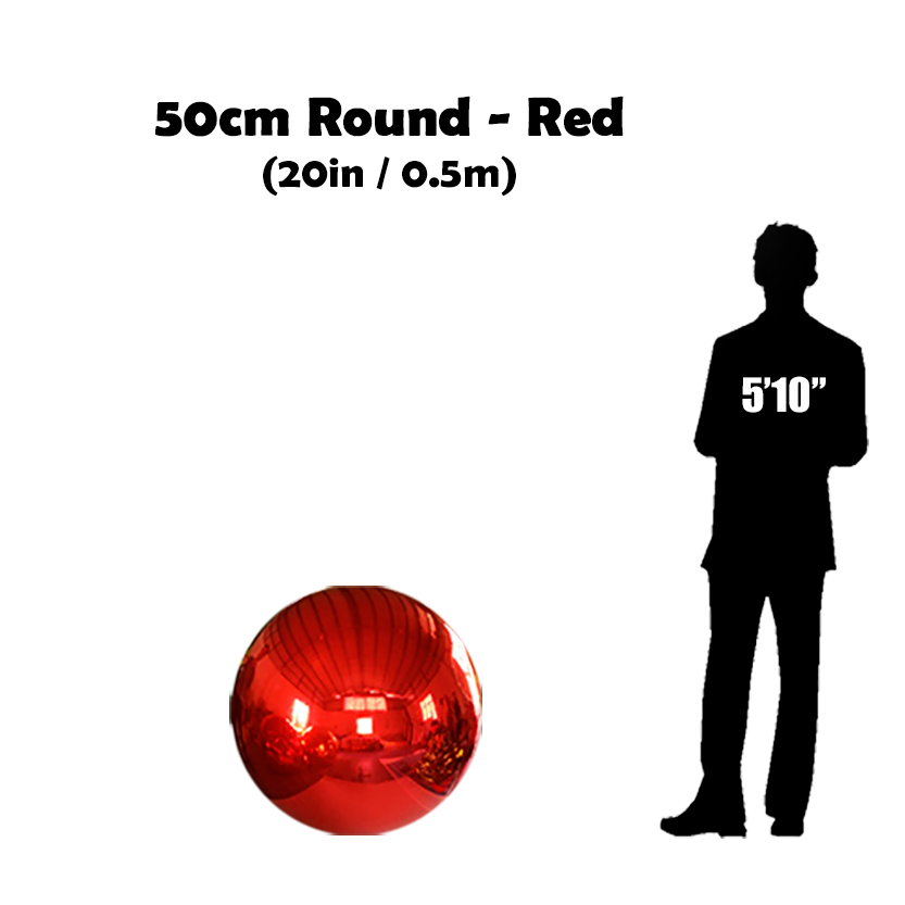 50cm Big red ball beside 5'10 guy silhouette 