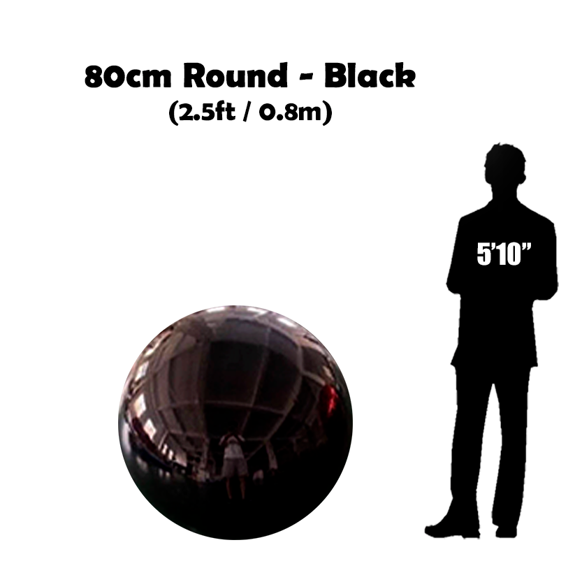 80 cm Big Black ball beside 5'10 guy silhouette 