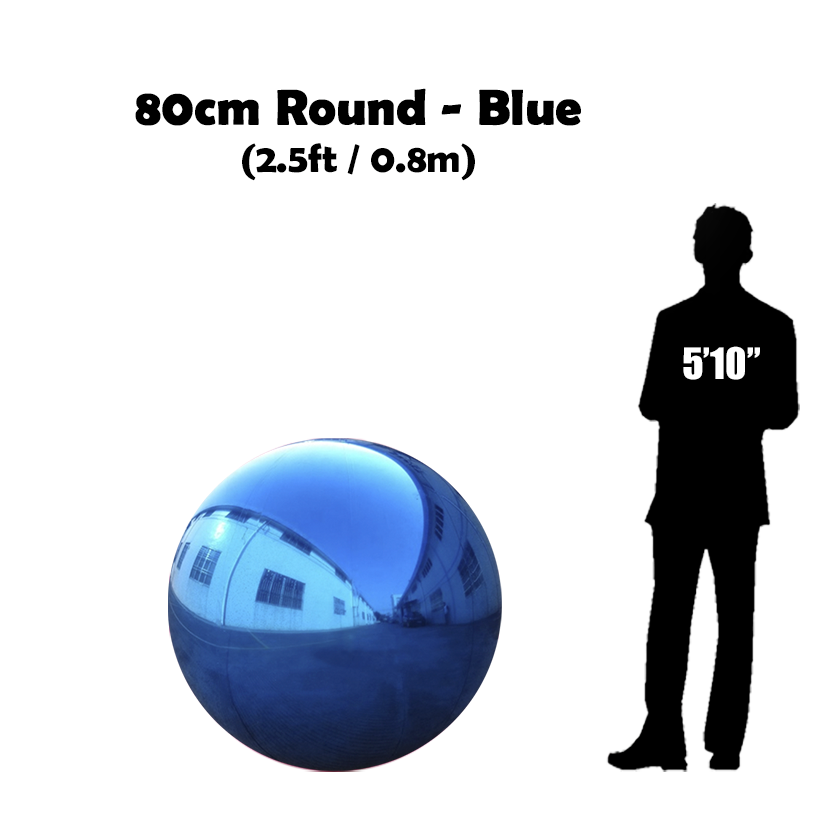 80 cm Big Blue ball beside 5'10 guy silhouette 