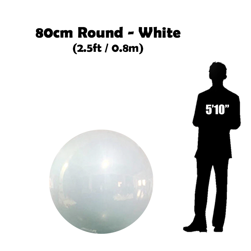 80 cm Big White ball beside 5'10 guy silhouette 